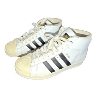 Adidas Pro Model High Top Sneakers Womens 7 White Black Leather Shell Toe
